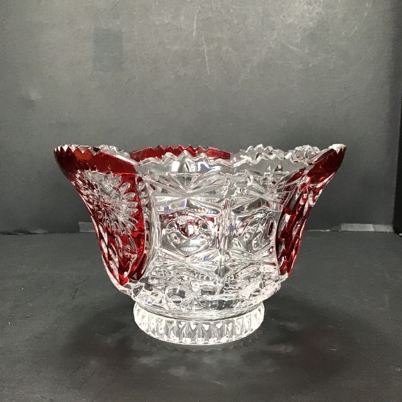 Vintage Anna Hutte Bleikristall Ruby Red & Clear Crystal Candy Bowl Dish - Picture 2 of 7
